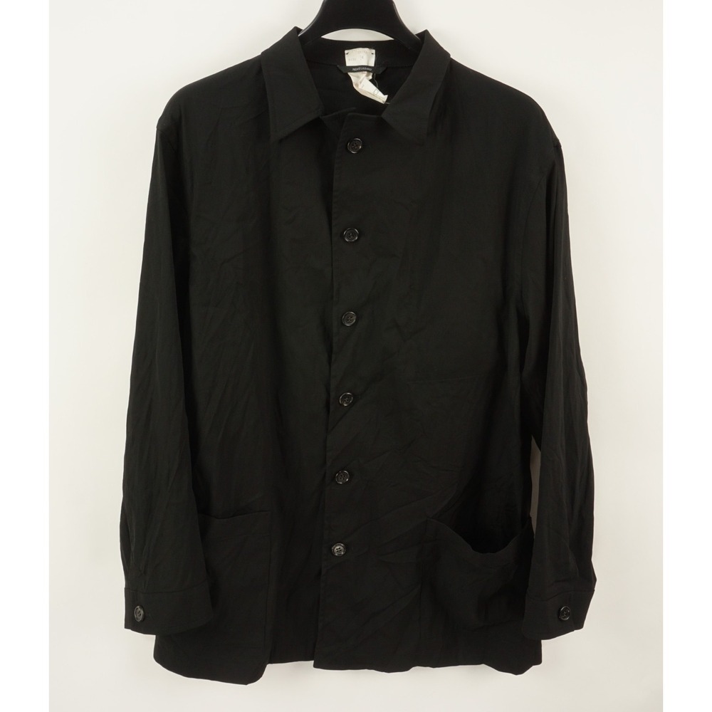 Vintage Rene Lezard Shirt Jacket‎ Coat Mens 54 XL Solid Black Woven Wool Stretch